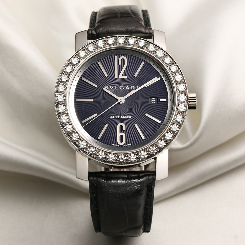 Bulgari Men’s Watch | BB W 42 GL AUTO  | 18k White Gold | Black Dial & Diamond Bezel