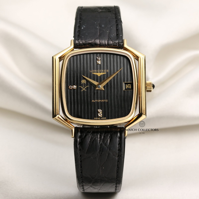New Old Stock: Longines Saudi Arabia Emblem 18k Yellow Gold Diamond Dial