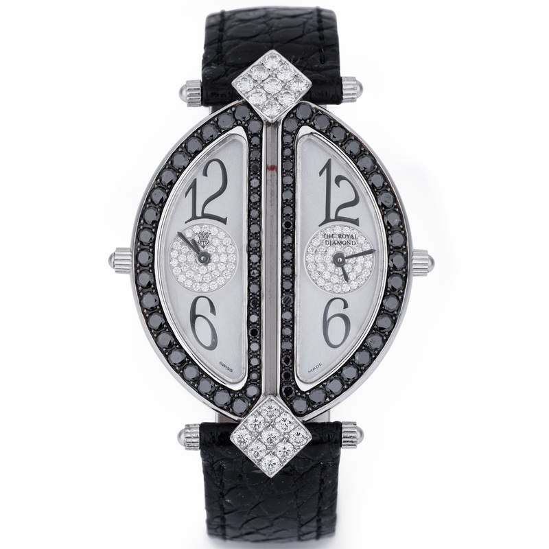 The Royal Diamond Double BA 218 Lady Wristwatch 18k White Gold Black & White Diamonds