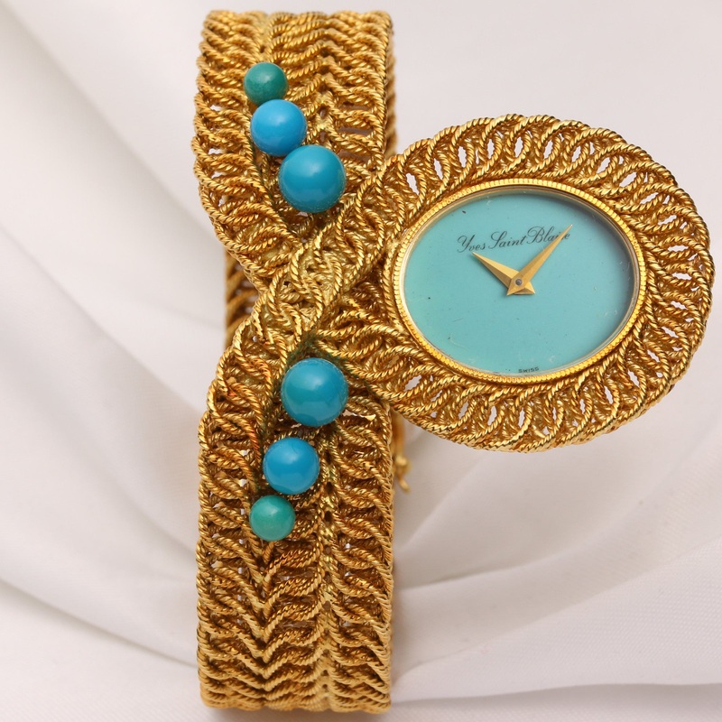 Yves Saint Blaise 18K Yellow Gold Turquoise Dial Vintage