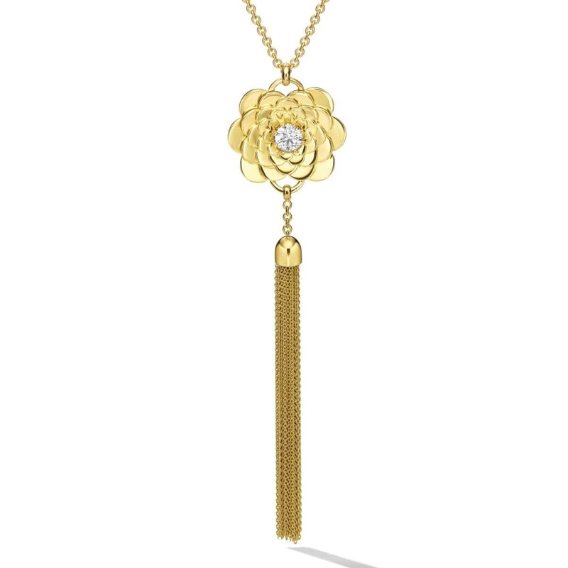 Cadar 18K Yellow Gold Flower and Tassel Diamond Necklace