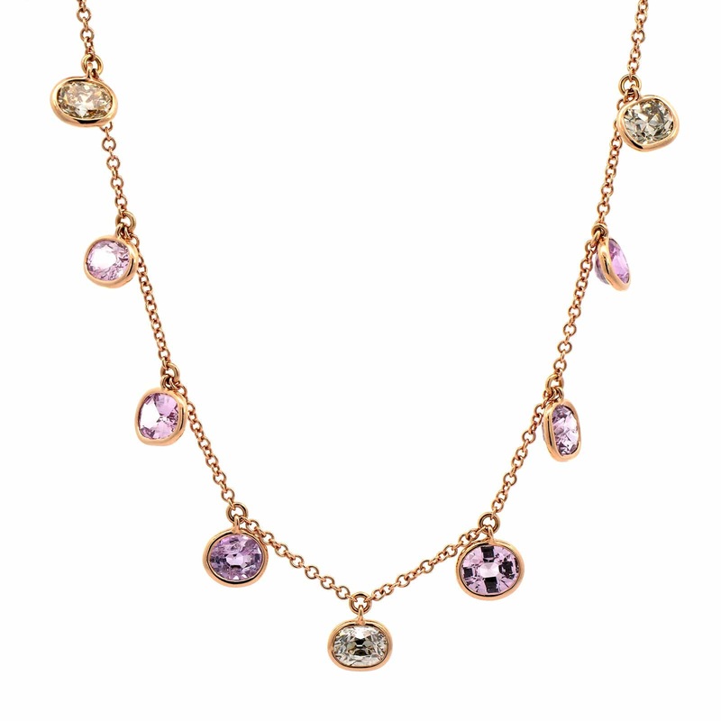 Eclat Jewels 18K Rose Gold Multi Colored Sapphire and Brown Diamond Necklace