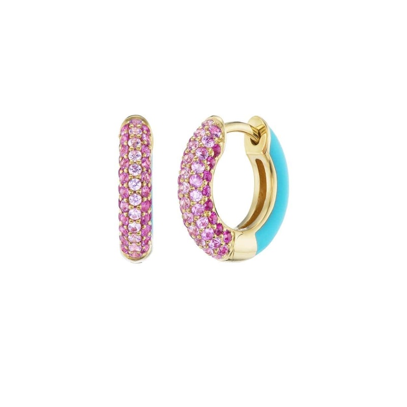 Emily P. Wheeler 18K Yellow Gold Pink Sapphire and Ruby Baby Duo Enameled Hoops