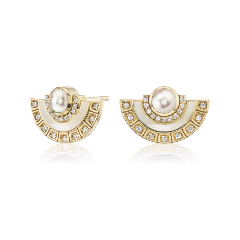 Sorellina 18K Yellow Gold Alba Pearl and Diamond Studs