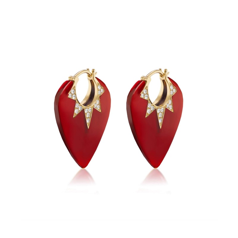 Sorellina 18K Yellow Gold Guitar Pick Carnelian and Diamond Earrings