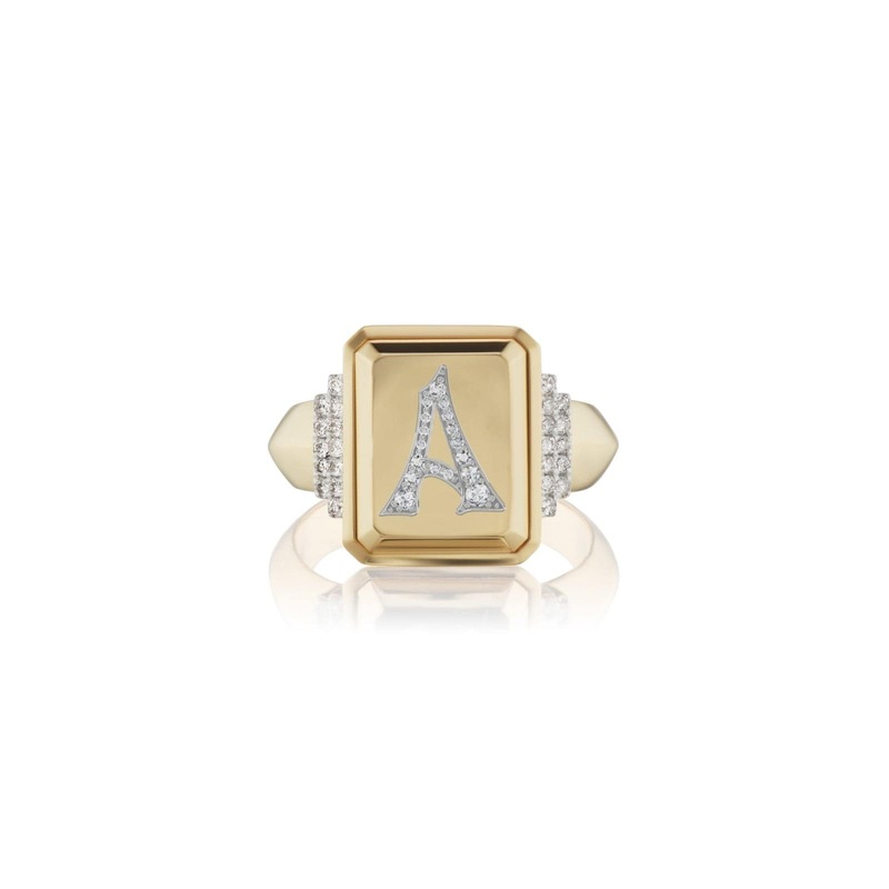 Sorellina 18K Yellow Gold Pave Initial A Signet Ring