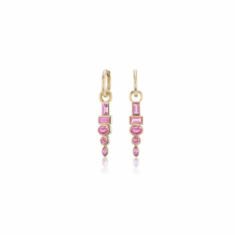Sorellina 18K Yellow Gold Pink Sapphire Totem Huggie Earrings