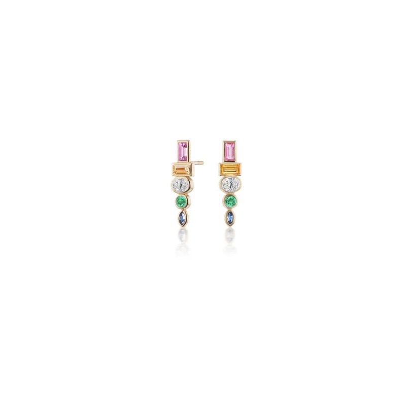 Sorellina 18K Yellow Gold Sapphire and Diamond Totem Studs