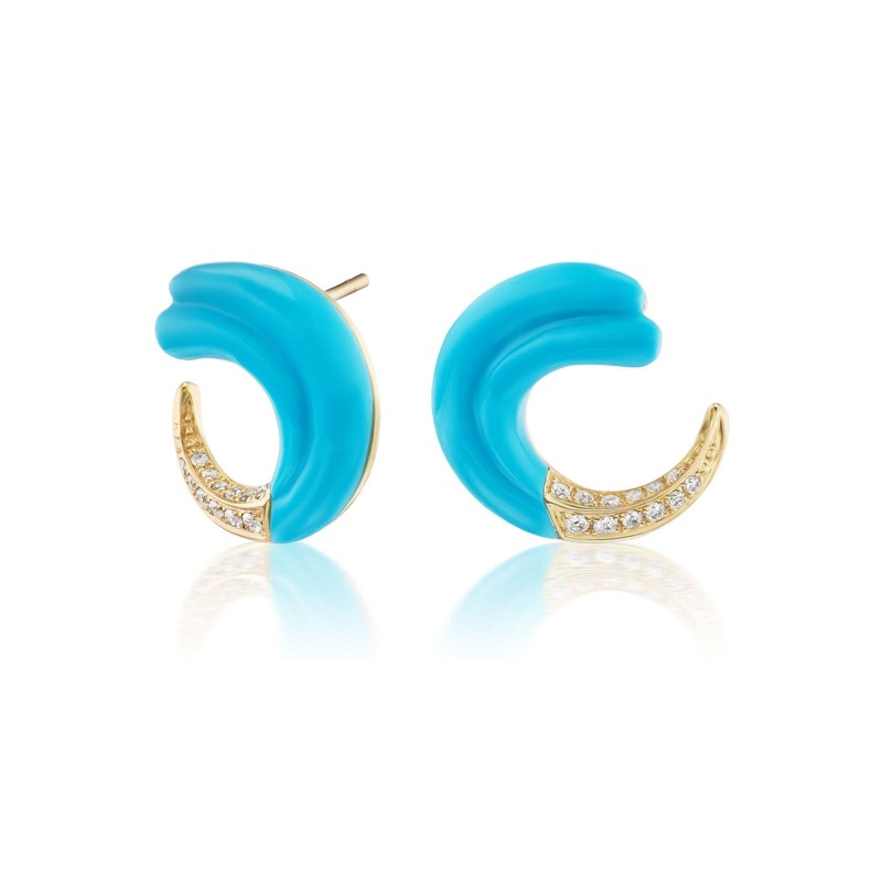 Sorellina 18K Yellow Gold Seashell Turquoise and Diamond Earrings