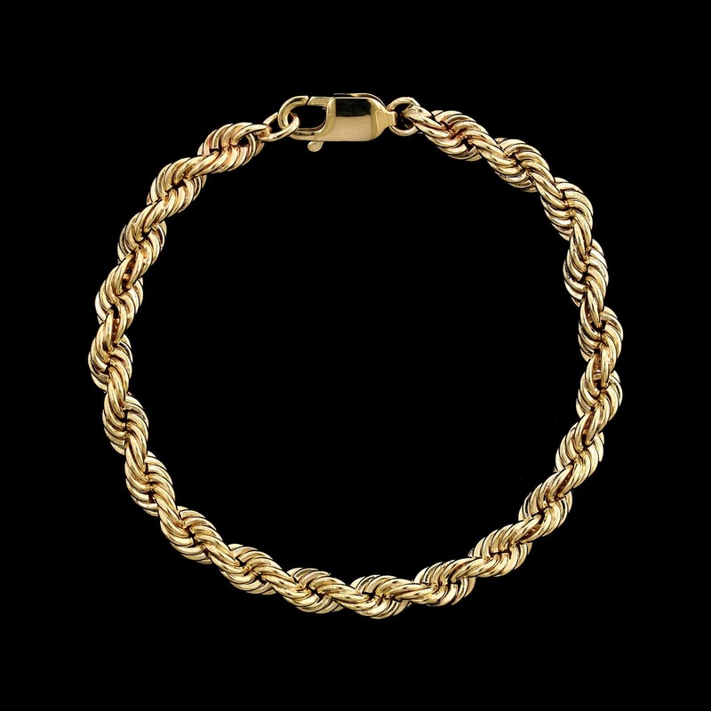 14K Yellow Gold Estate Rope Chain Bracelet