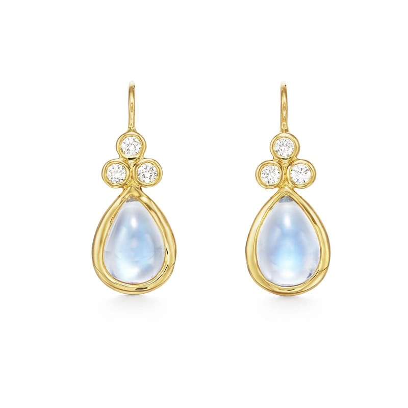 Temple St. Clair 18K Yellow Gold Diamond and Pear Shaped Moonstone Earrings