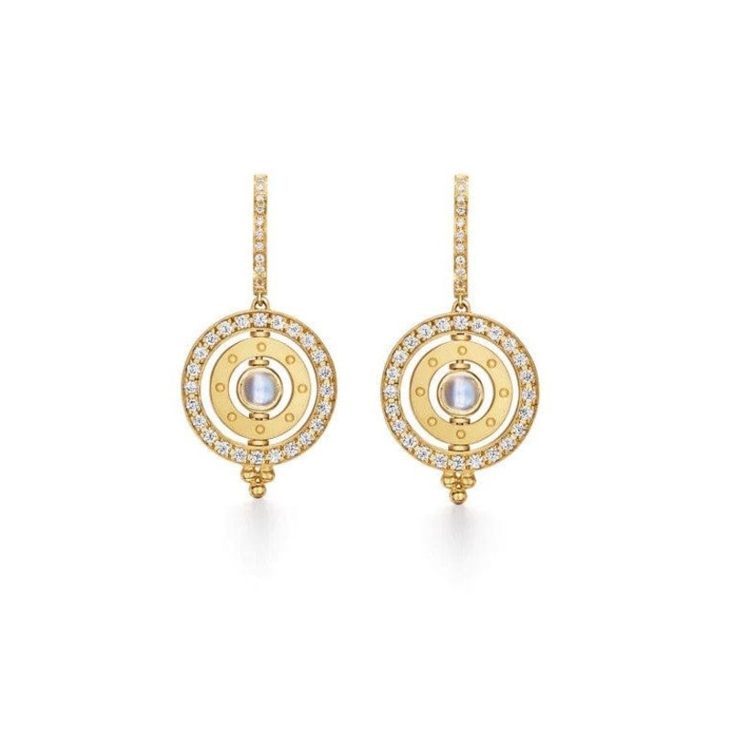 Temple St. Clair 18K Yellow Gold Diamond and Rainbow Moonstone Orbit Drop Earrings
