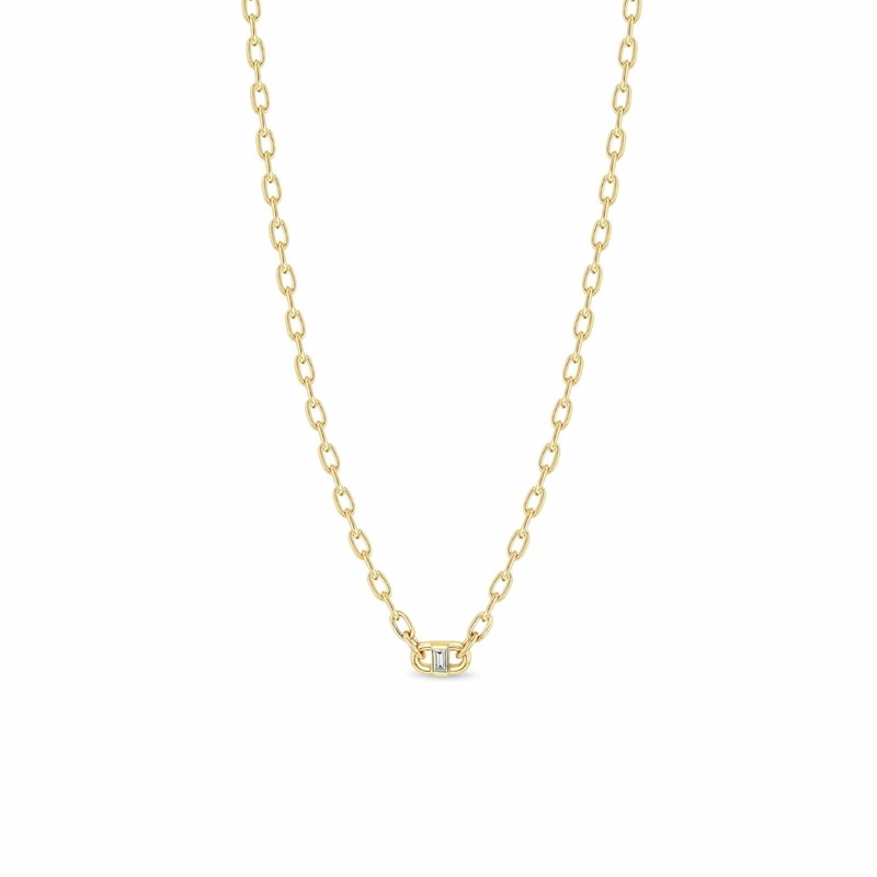 Zoe Chicco 14K Yellow Gold Open Cable Baguette Diamond Necklace