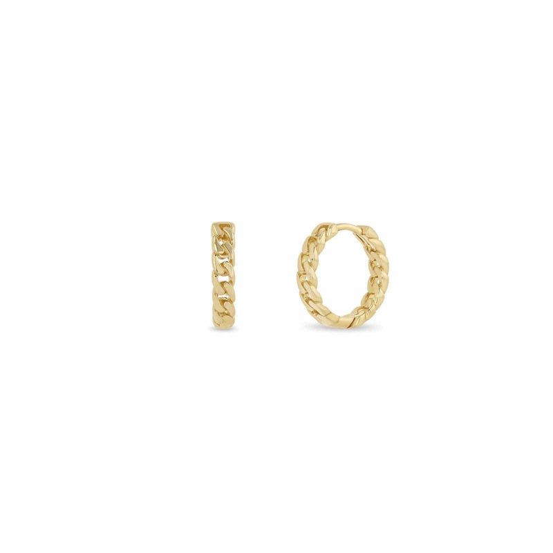Zoe Chicco 14K Yellow Gold Small Curb Chain Hinged Huggie Hoops