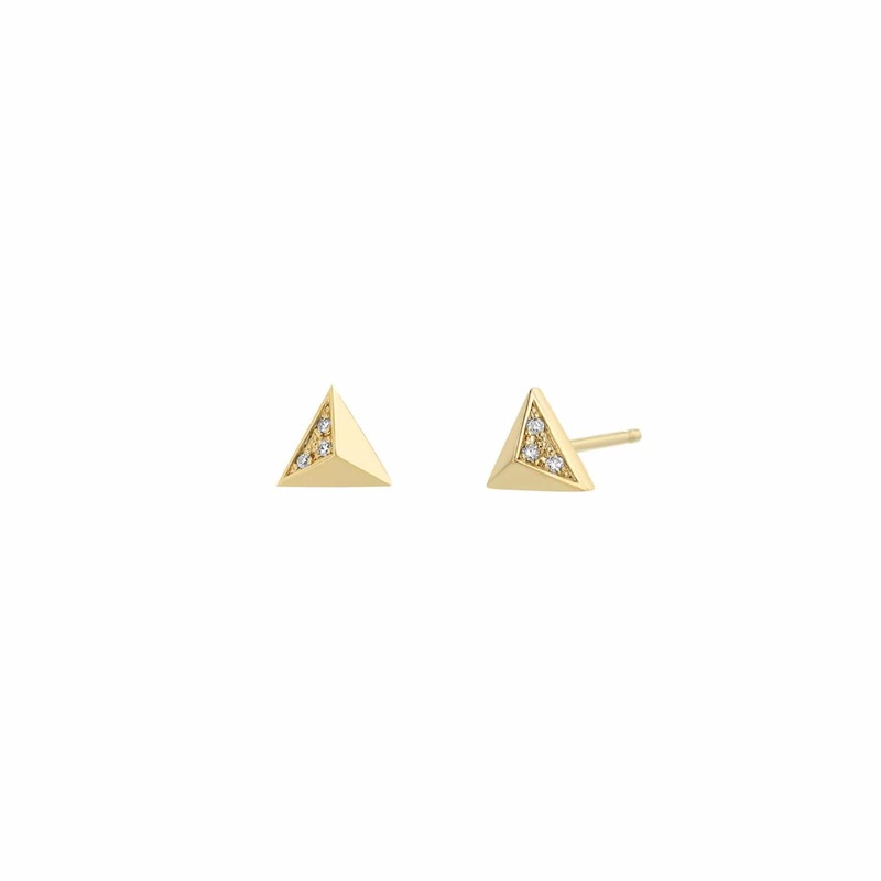 Zoe Chicco 14K Yellow Gold Small Pyramid Pave Diamond Studs