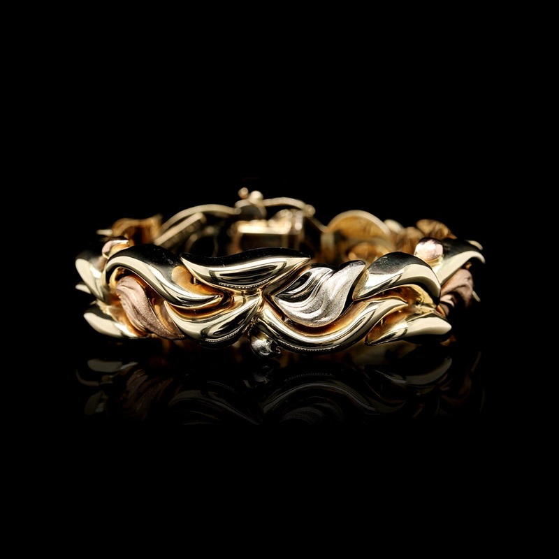 14K Tricolor Gold Estate Fancy Link Bracelet