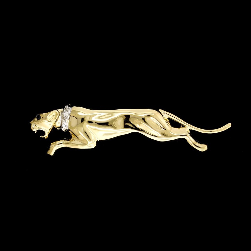18K Yellow Gold Estate Sapphire and Diamond Panther Pin Pendant