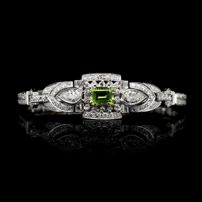 Vintage Platinum Estate Peridot and Diamond Bracelet