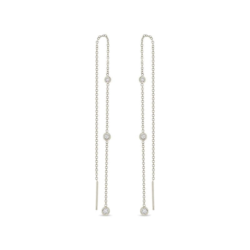 Zoe Chicco 14K White Gold Chain Threader Diamond Earrings