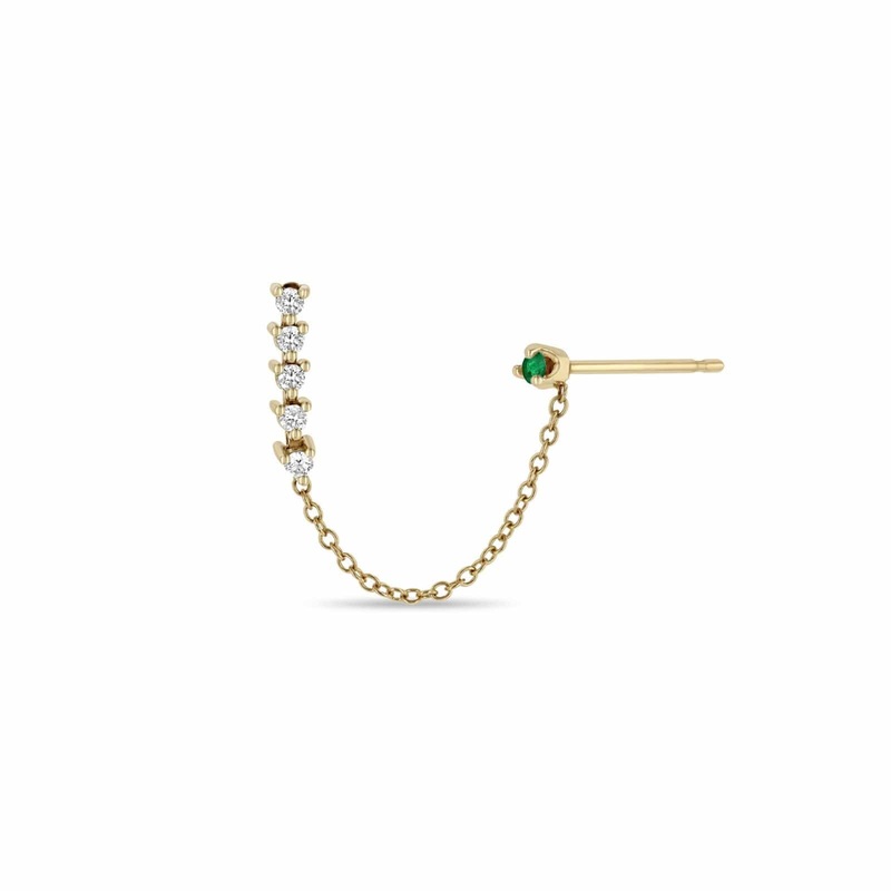 Zoe Chicco 14K Yellow Gold Chain Linked Emerald and Diamond Earring