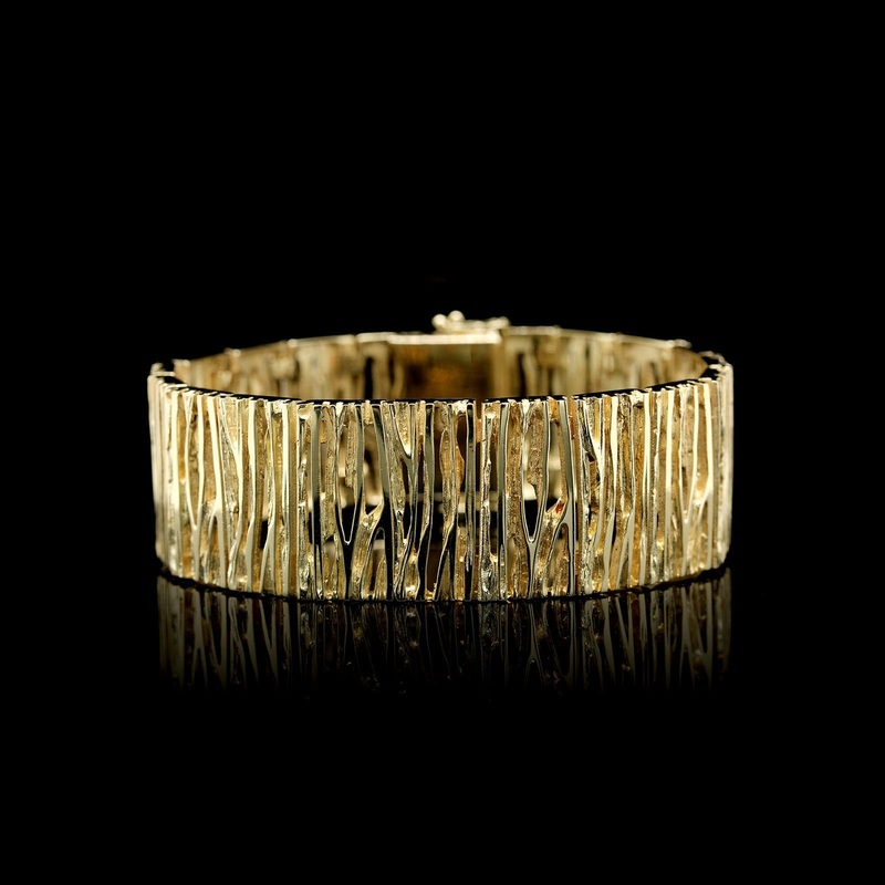 14K Yellow Gold Estate Textured Link Bracelet
