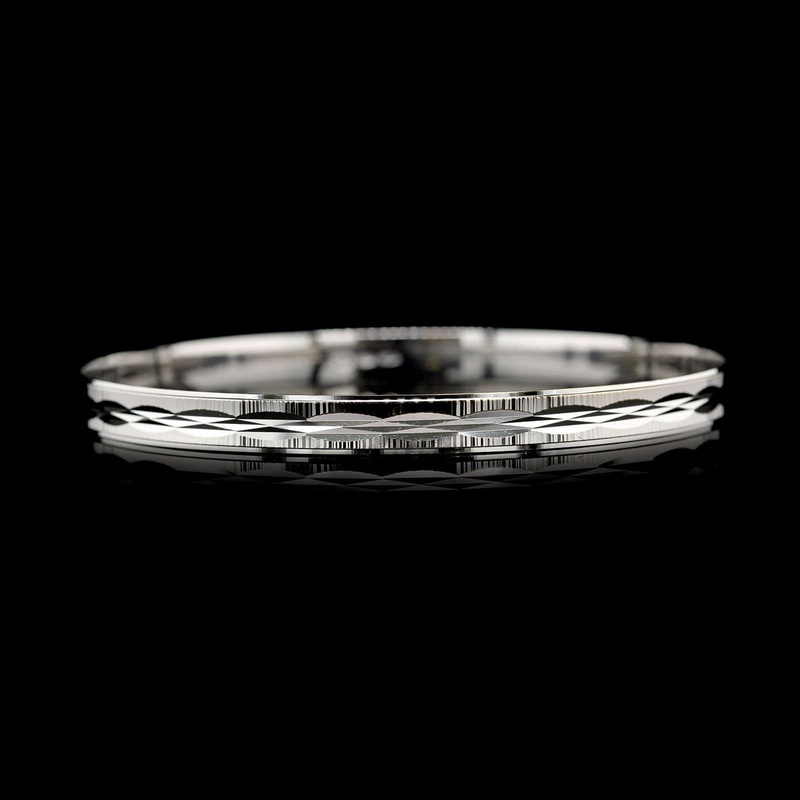 18K White Gold Estate Engraved Bangle Bracelet