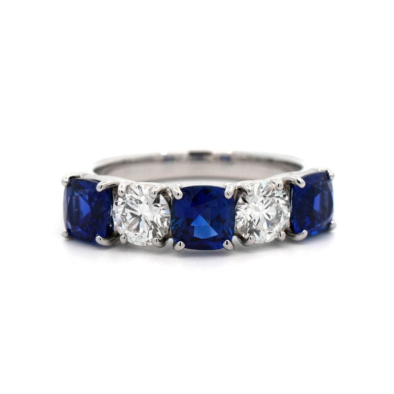 Platinum 5 Stone Alternating Sapphire and Diamond Band