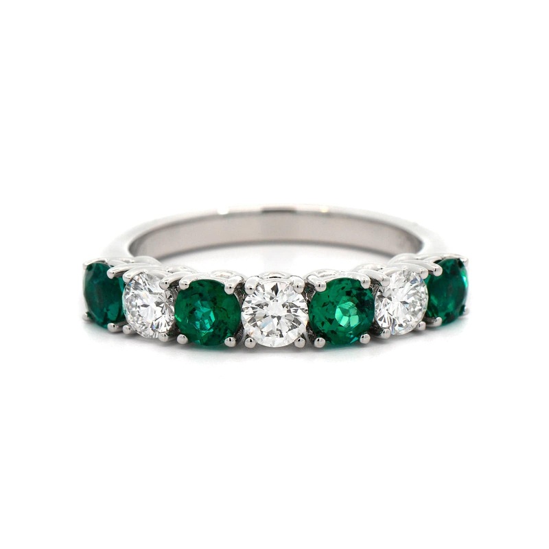 Platinum Alternating Emerald and Diamond Band