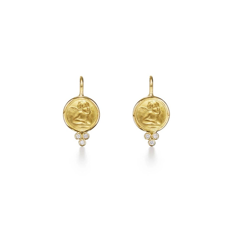 Temple St. Clair 18K Yellow Gold Angel Diamond Earrings