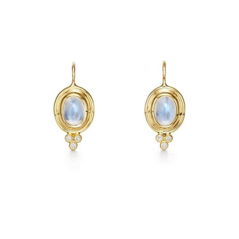 Temple St. Clair 18K Yellow Gold Diamond and Cabochon Moonstone Earrings