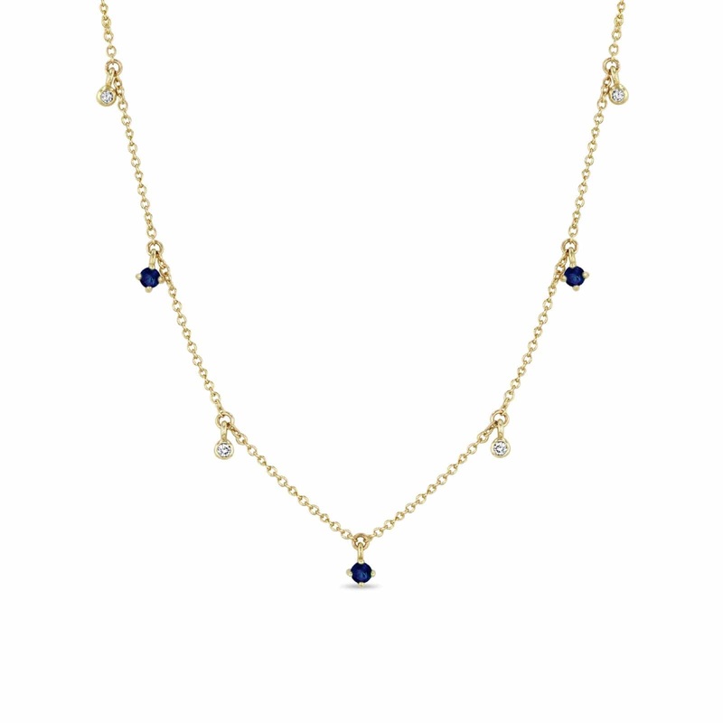 Zoe Chicco 14K Yellow Gold Blue Sapphire and Diamond Dangle Necklace
