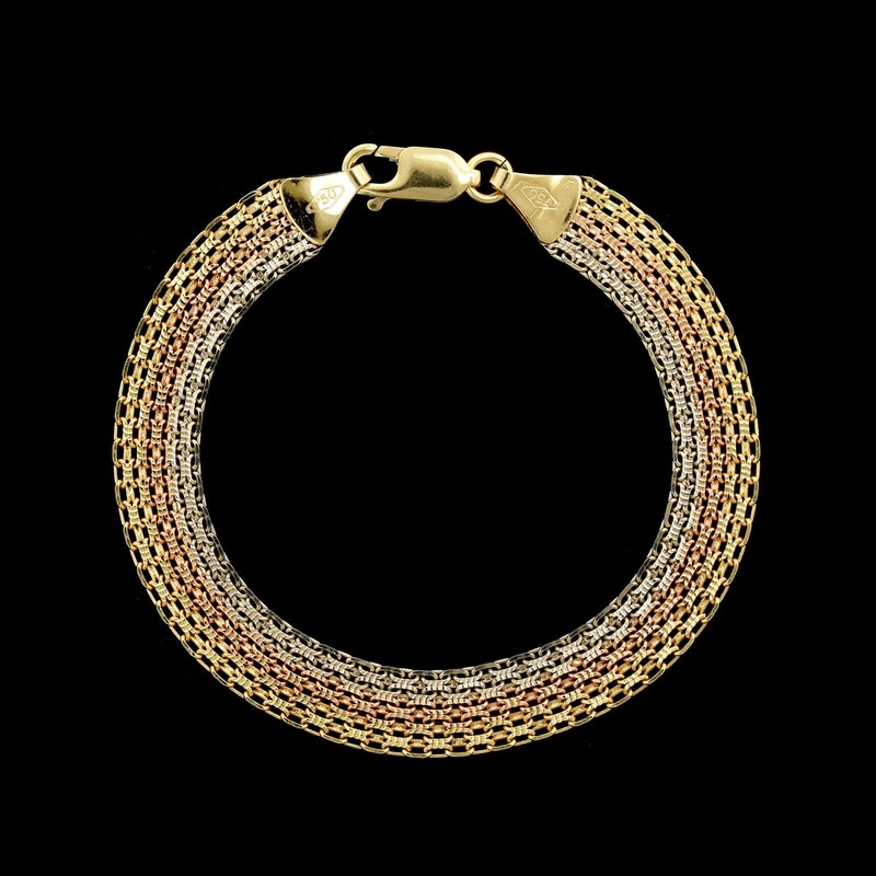 18K Tricolor Gold Estate Fancy Link Bracelet