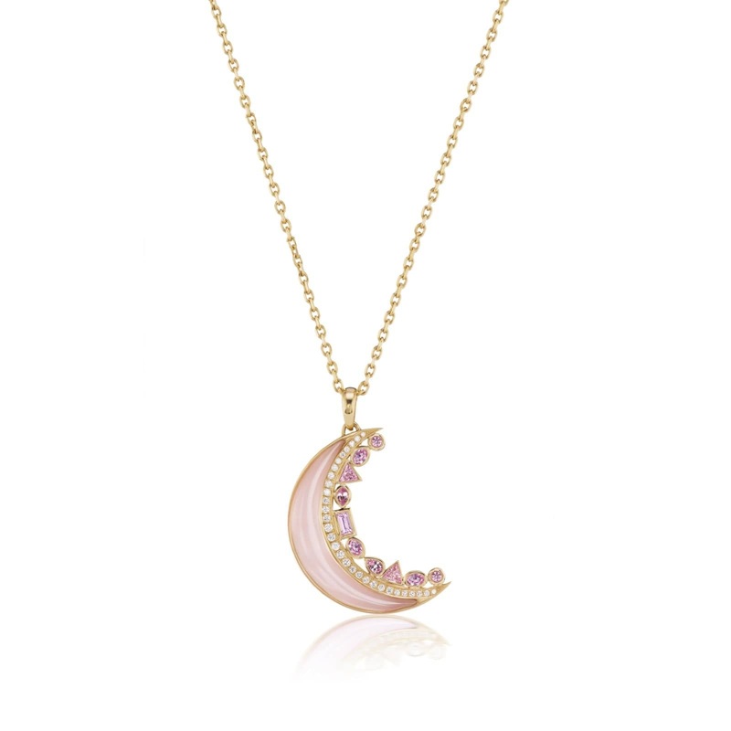 Sorellina 18K Yellow Gold Opal, Sapphire, and Diamond Crescent Moon Pendant