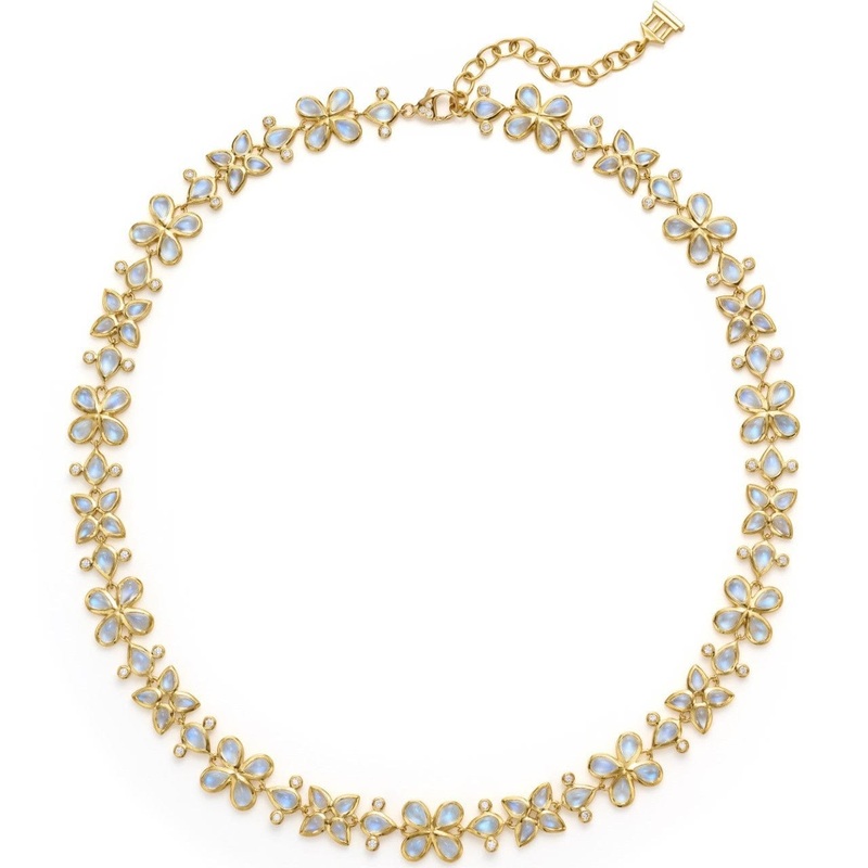 Temple St. Clair 18K Yellow Gold Blue Moonstone Flower Necklace
