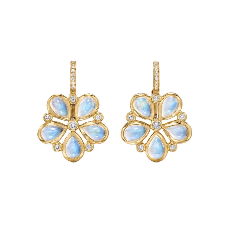 Temple St. Clair 18K Yellow Gold Lunar Flower Blue Moonstone and Diamond Earrings