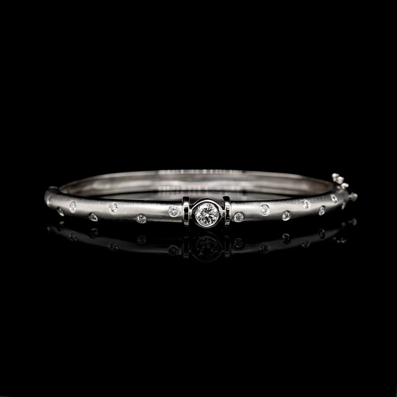 14K White Gold Estate Diamond Bangle Bracelet