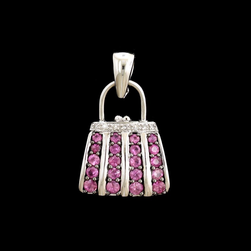 14K White Gold Estate Pink Sapphire and Diamond Purse Locket