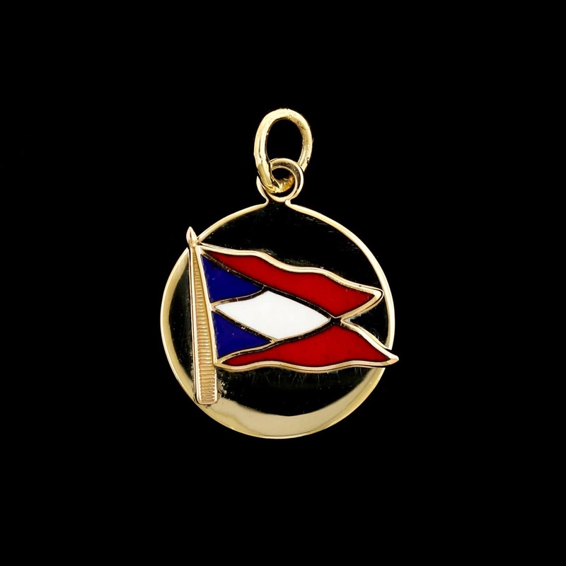 14K Yellow Gold Estate Enamel Flag Pendant