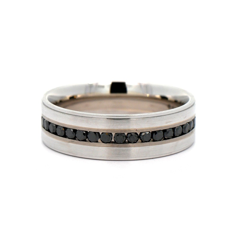 14K White Gold Black Diamond Satin Band