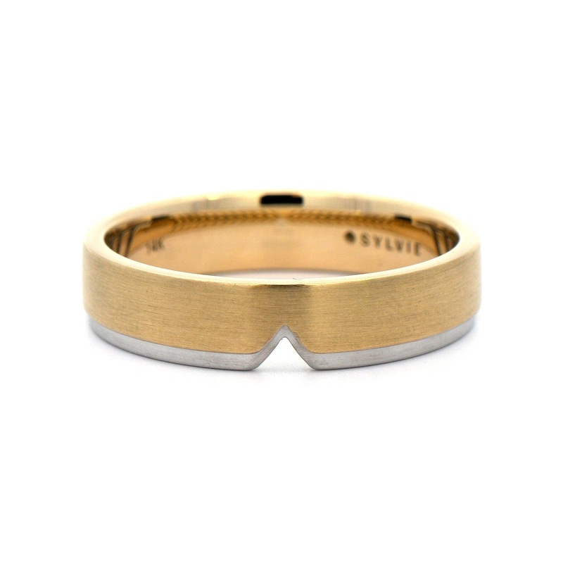 14K Yellow and White Gold Notched Satin Band