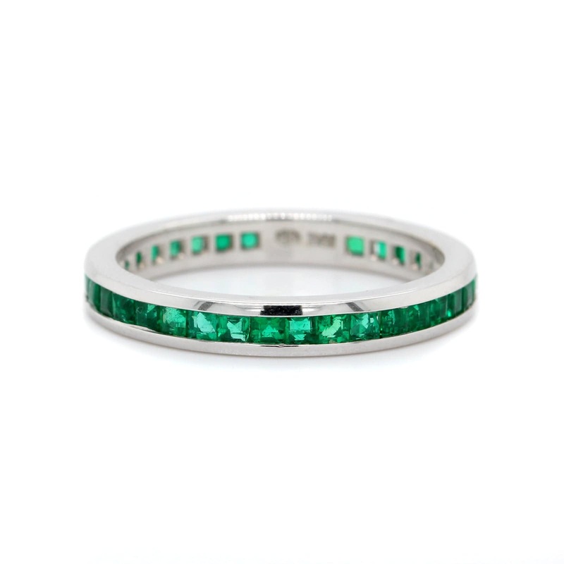 18K White Gold Channel Set Emerald Eternity Band