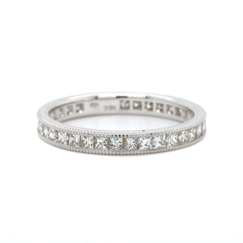 18K White Gold Channel Set Princess Cut Diamond Eternity Band