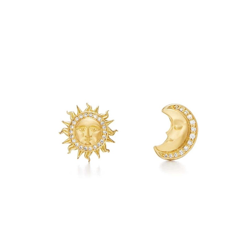 Temple St. Clair 18K Yellow Gold Sun and Moon Diamond Stud Earrings