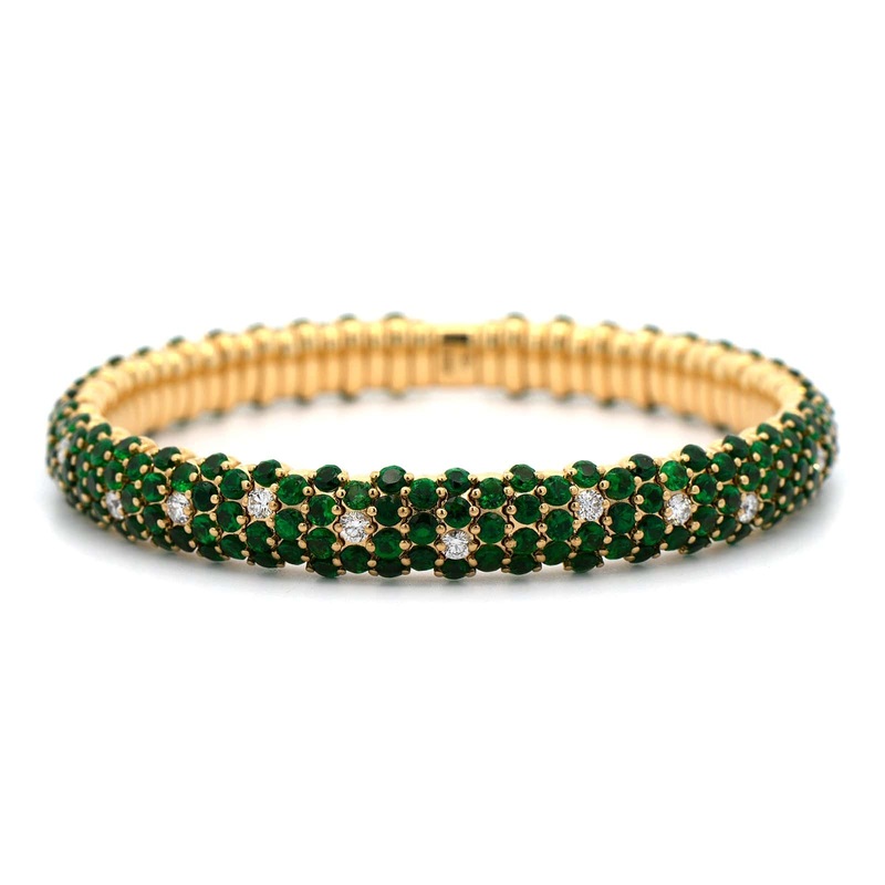 Zydo 18K Yellow Gold Diamond and Tsavorite Stretch Bracelet