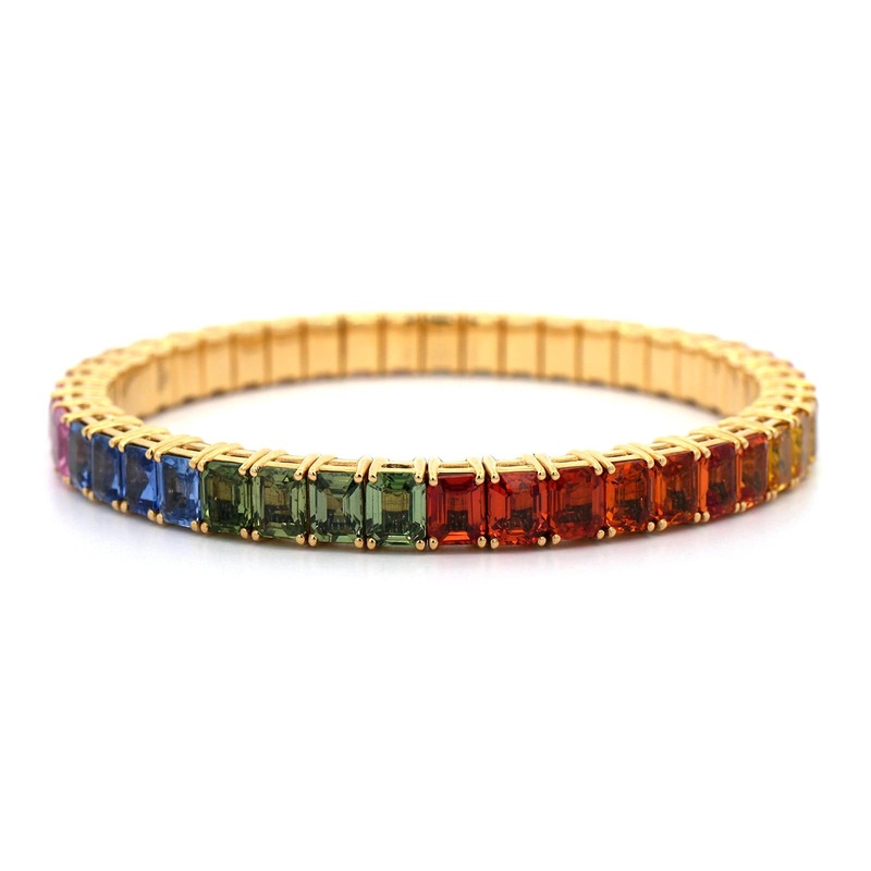 Zydo 18K Yellow Gold Rainbow Sapphire Stretch Bracelet
