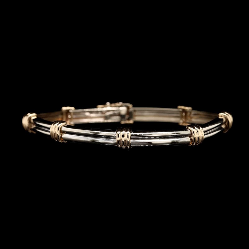 14K Two-tone Gold Estate Ribbed Link Bracelet