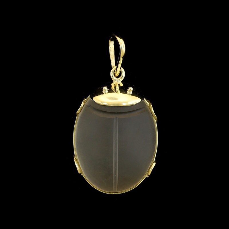 18K Yellow Gold Estate Rock Crystal Scarab Pendant