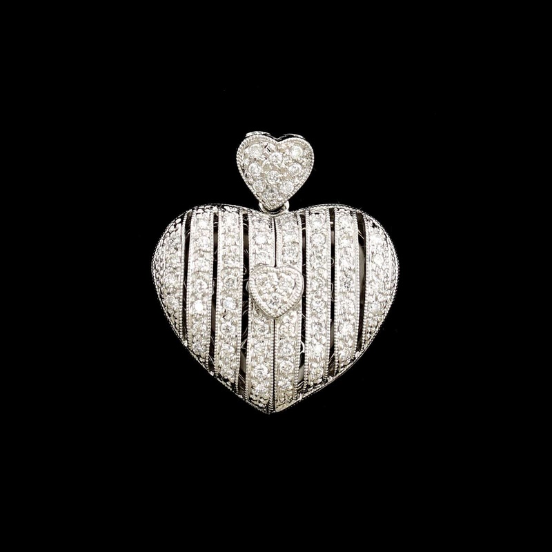 14K White Gold Estate Diamond Heart Locket