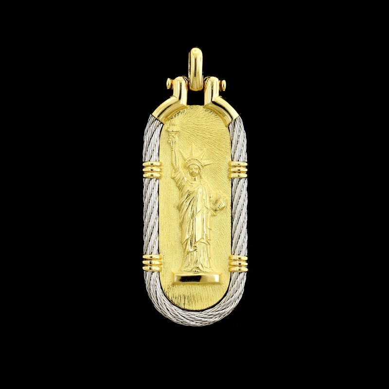 Fred of Paris 18K Yellow Gold Estate and Steel Statue of Liberty Centennial Pendant