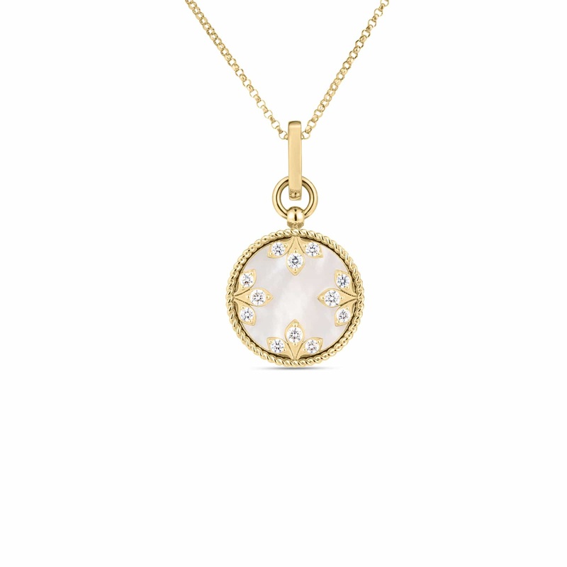 Roberto Coin 18K Yellow Gold Venetian Princess White Mother of Pearl and Diamond Necklace